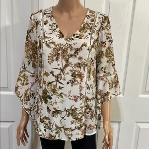 Belle Sky Boxy Gold and Brown Puff Sleeve Top